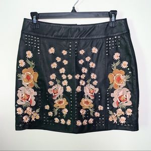 Embroidered Studded Leather Skirt